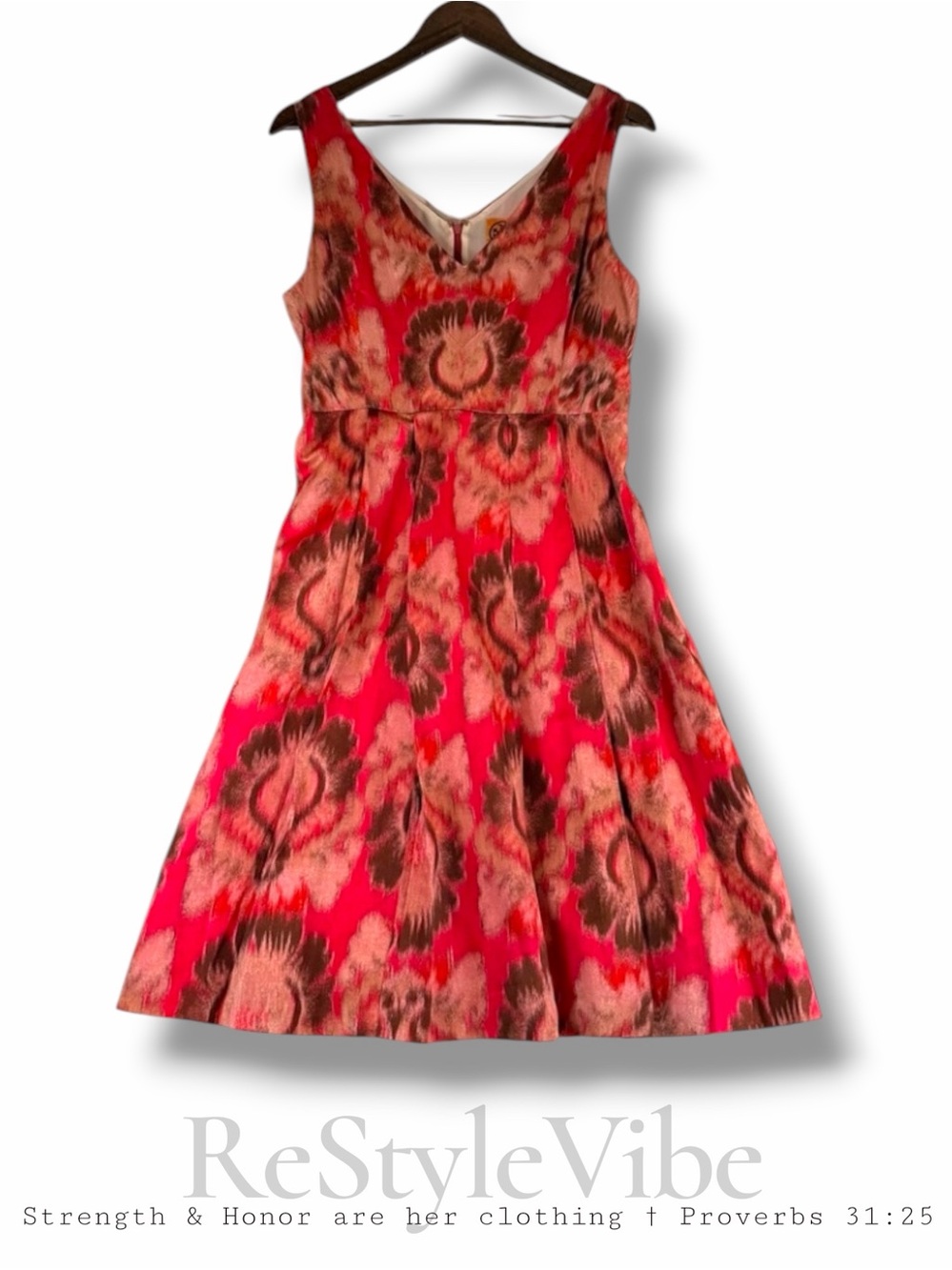 TORY BURCH Women’s Size 10 Dress V-Neck Silk Blend Lined Knee Length Pleated